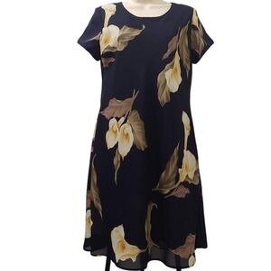 Jessica Howard Petite 10 Womens Howard  Floral Dress  Navy Blue Calla Lily